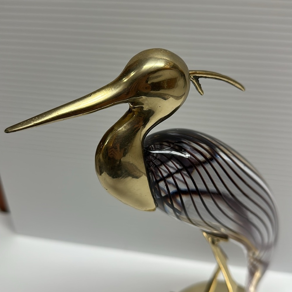 Murano Glass Brass Crane Bird MCM Zanetti Bojola Mellara Figure Sculpture - Picture 2 of 7